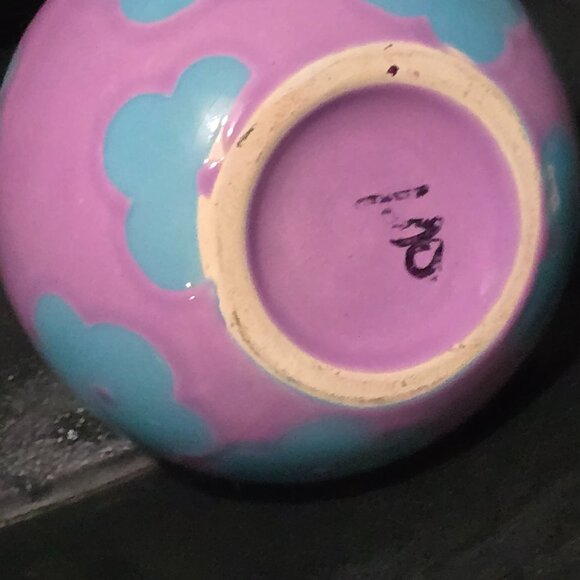 Vintage Purple & Blue Floral Ceramic Round Vase - Picture 4 of 11